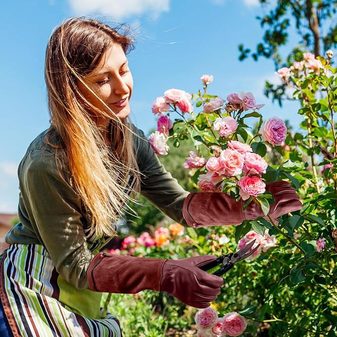 Long Gardening-Gloves Women/Men-Thorn proof Rose Pruning Heavy Duty Gauntlet-S