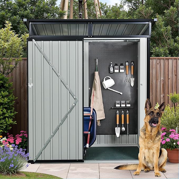 5x3 FT Black Outdoor Metal Storage Shedfor Tools, Lawnmower, Bikes & Outdoor Gear, Lockable, Waterproof & UV-Resistant Heavy-Duty Steel 3x5 Shed for Backyard, Patio & Lawn, Easy Assembly