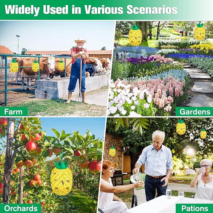 Wasp Traps, Honey Bee Trap for Outdoor Hanging, Sticky Yellow Jacket Insect Catcher, Reusable Insect Trap for Bees and Hornets, 2 Packs