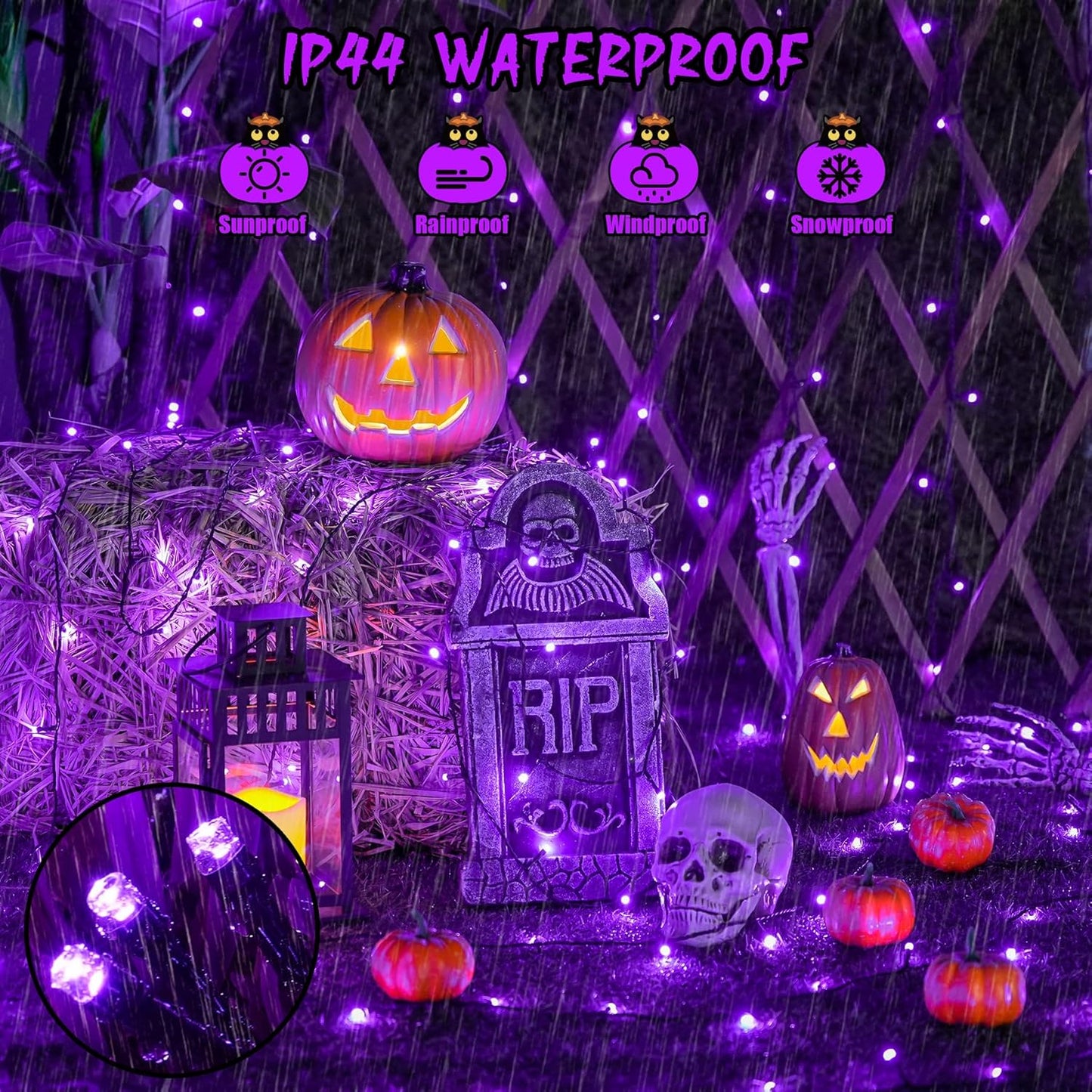 JMEXSUSS 2 Pack Purple Solar Halloween Lights, Total 400 LED 151FT Purple Halloween Lights Outdoor Waterproof, 8 Modes Solar Christmas Light for Outside Patio Yard Tree Decorations