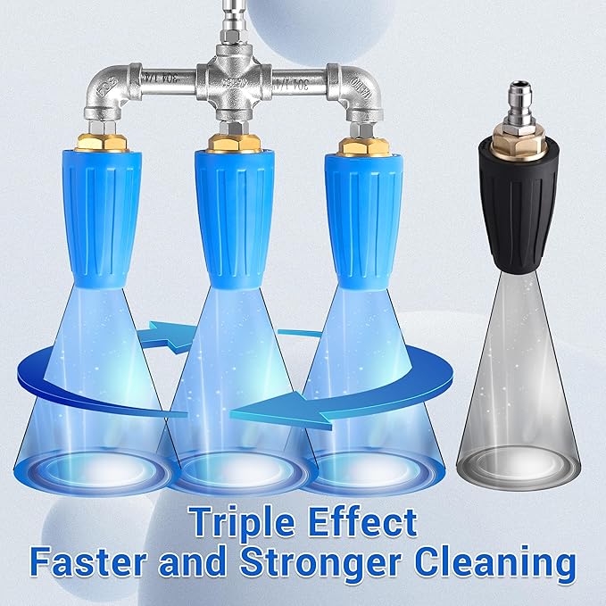 Triple Turbo Nozzle Pressure Washer, 360° Rotating Turbo Nozzle with 1/4" Quick Connector, 2.0 Orifice 3-in-1 Turbo Nozzle, 4000 PSI