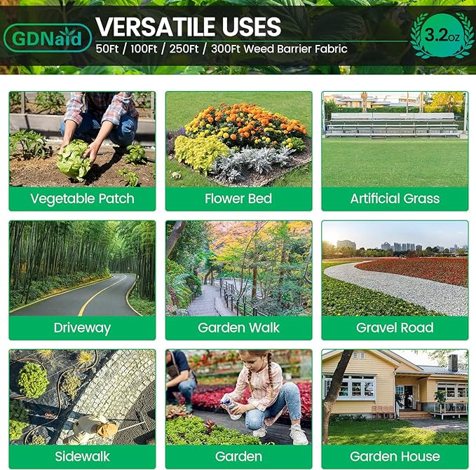 6ftx180ft Weed Barrier Landscape Fabric Heavy Duty, Premium 3.2oz Weed Barrier Fabric Garden Ground Cover, Weed Fabric, Garden Landscaping Fabric