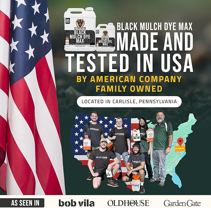 Petra Black Mulch Dye Spray Use with PetraTools Sprayer to Refresh Fading Landscape - Black Dye to Wood Mulch for Landscaping - Rubber, Pine Straw, Bark, Cedar & Playground Cover (3,600 Sq Ft, 32 Oz)