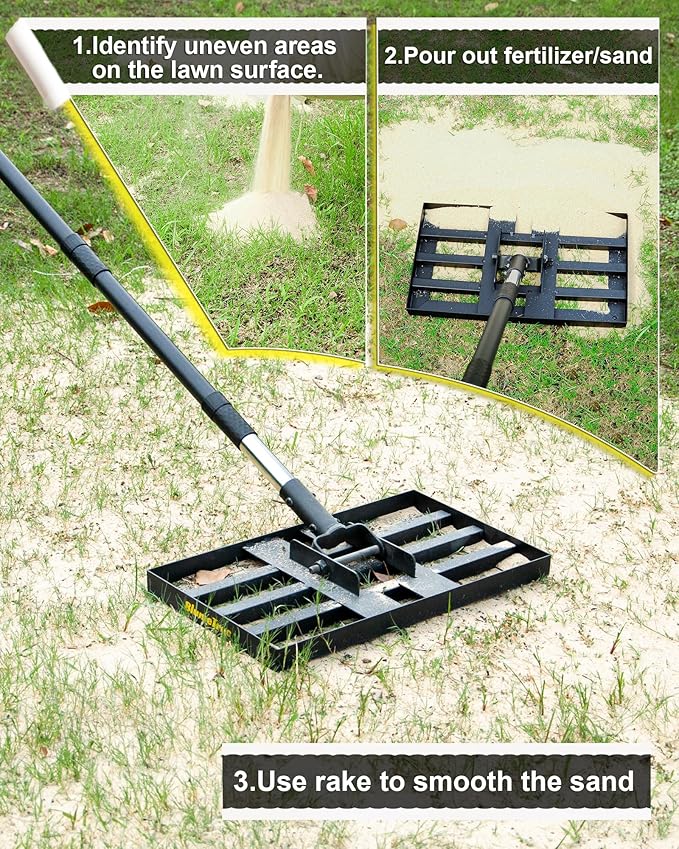 Lawn Leveling Rake, 17"x10" Heavy Duty Sand Leveling Tool with 6.7FT Stainless Steel Long Handle, Golf Rake for Soil, Compost, Gravel, Lawn Leveler for Yard, Garden, Landscaping Level Tool