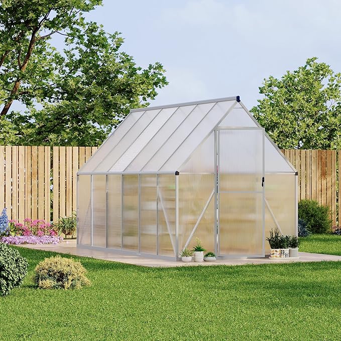 6'X11' Aluminum-Framed Polycarbonate Greenhouse, Heavy Duty Polycarbonate Greenhouse with Quick Setup Structure and Roof Vent, Large Enhanced Aluminum Greenhouses Kit for Outdoors
