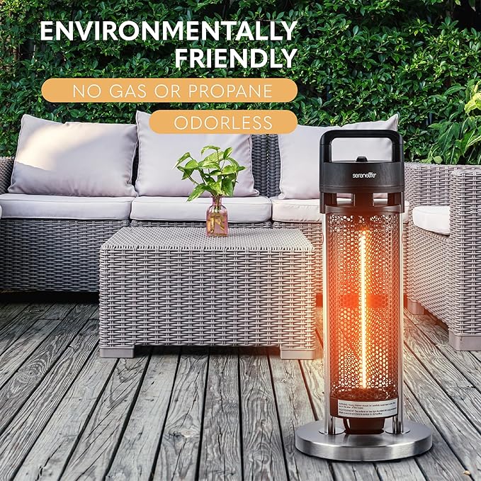 SereneLife Infrared Patio Heater, Electric Patio Heater for Indoor/Outdoor Use, Portable Heater, 900 W, for Restaurant, Patio, Backyard, Garage, Decks (Black)