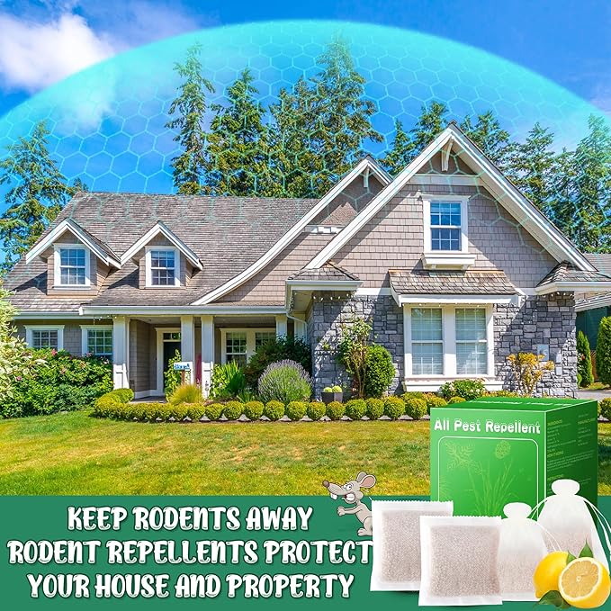 24 Pack Natural Mice Repellent - Peppermint Oil to Repel Rats Mice Vole Mole Deterrent for Car Engines Indoor and Outdoor, Safe for Humans & Pets, Pouches for Other Pest Roaches