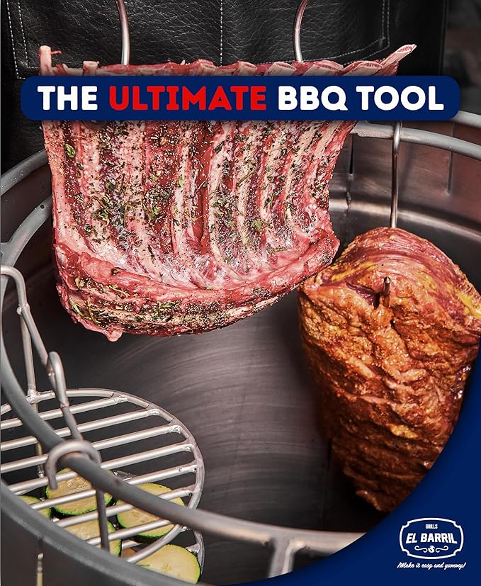 EL BARRIL 30lbs Grill & Smoker Barrel, Stainless Steel Charcoal Smoker Grill – Portable Outdoor Smokers with Grilling Accessories