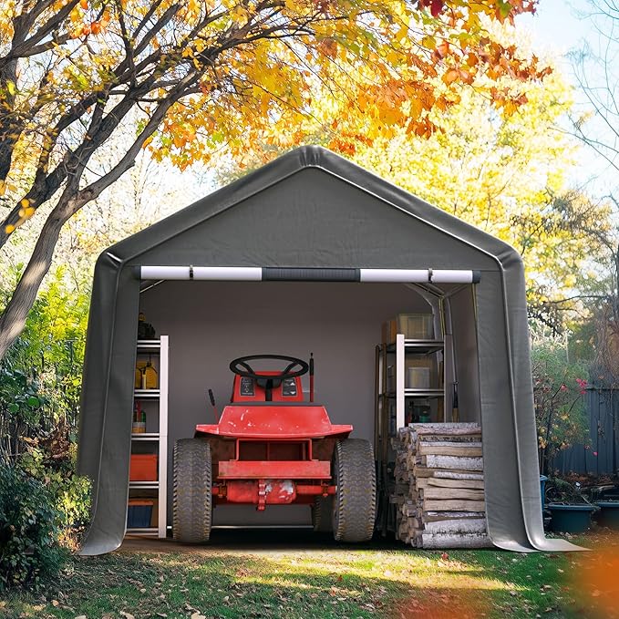 Quictent Heavy Duty 10x10FT Carport Shelter with Roll-Up Mesh Windows & Reinforced Frame, Portable Garage Canopy for Motorcycle Storage, Outdoor Equipment, Patio Furniture Cover - Dark Gray