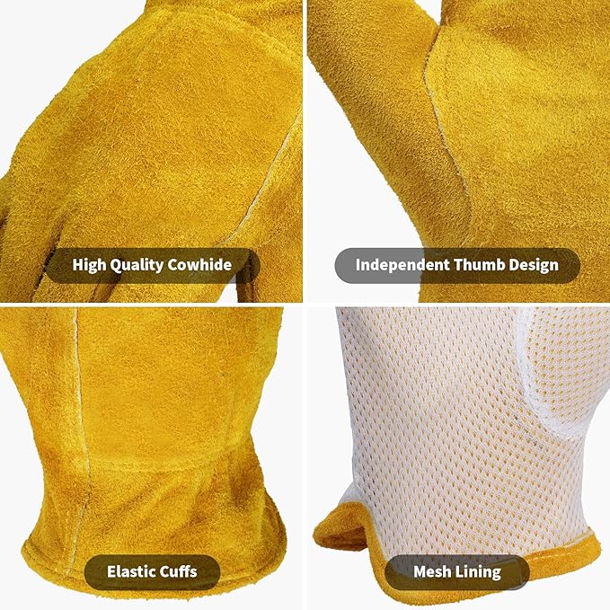 Gardening Work Gloves Leather: Garden Men Women Thorn Proof Cowhide Gardening Gloves for Heavy Duty Yard Work