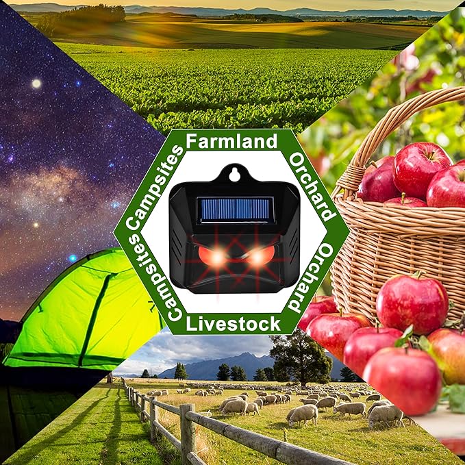 6 Pack Solar Animal Repellent, Predator Eyes Animal Deterrent Sentinels with Red LED Blinking Lights Drive Away Raccoon, Deer, Skunk, Cat, Coyote from Yard Farm and Chicken Coops