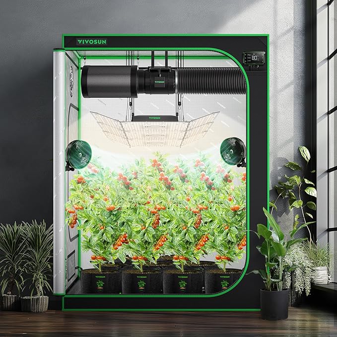 VIVOSUN S558 5x5 Grow Tent, 60"x60"x80" High Reflective Mylar with Observation Window and Floor Tray for Hydroponics Indoor Plant for VSF6450