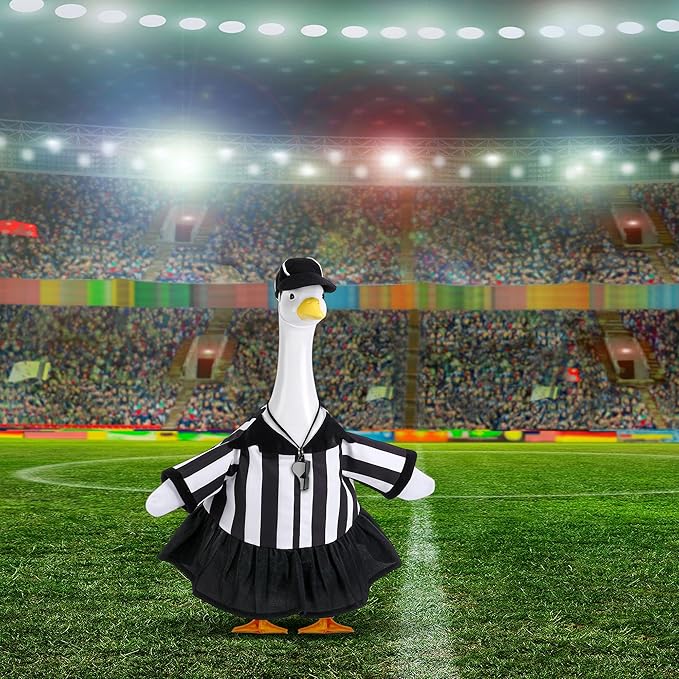 3 Pcs/Set Referee Porch Goose Outfits, Lawn Goose Statue Women Referees Costume, Garden Goose Clothes Referee Dress Hat and Whistle for 23" Statue Halloween Sports Season Outdoor Patio Yard Decor