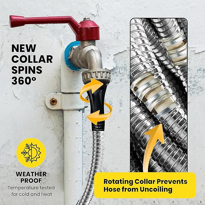 BIONIC STEEL PRO Metal Garden Hose 50 Ft with Nozzle, 304 Stainless Steel Water Hose, 50 Ft Garden Hose Tough & Flexible, Lightweight, Crush Resistant, Kink & Tangle Free, Rust Proof - 2025 Model