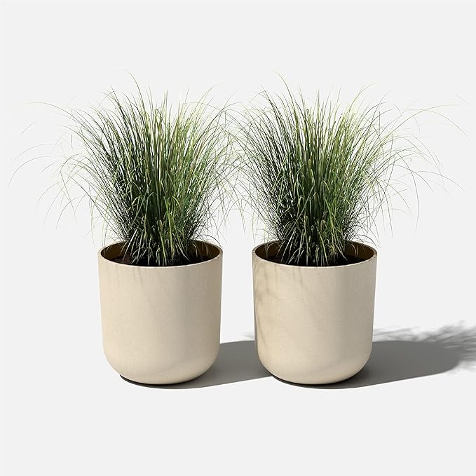 Veradek Round Lima Plastic Planter Pots for Indoor/Outdoor Garden Use, Sand Color, 5 Year Warranty
