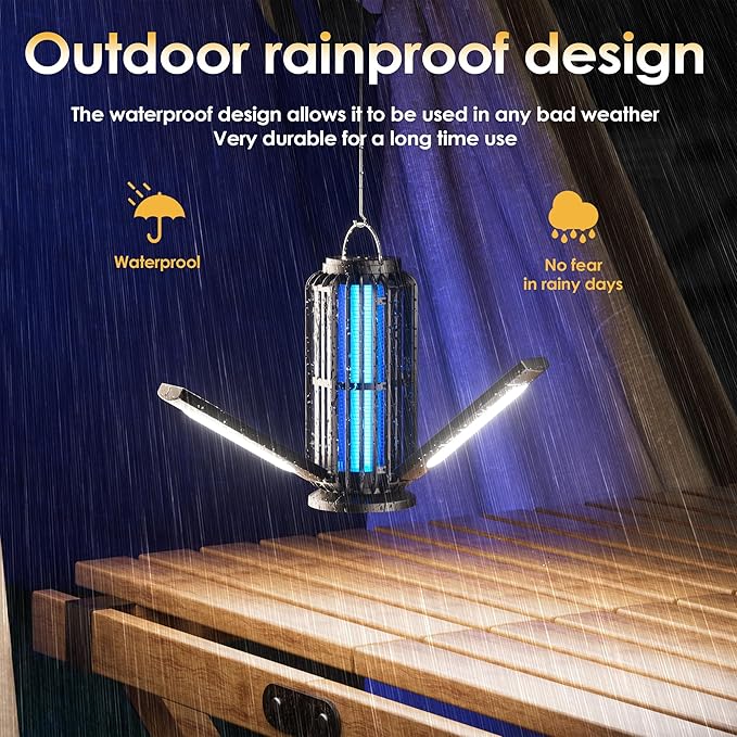 Bug Zapper, Solar Bug Zapper with 3 Solar Charging Panels, IP65 Waterproof Mosquito Zapper, 4200V Mosquito Zapper with LED Light, Outdoor Indoor AUTO ON/Off