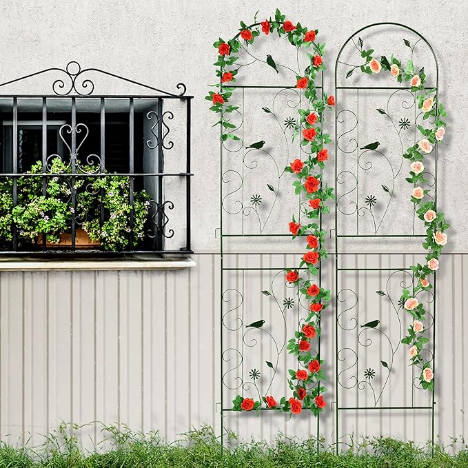 Metal Garden Trellis for Climbing Plants, 86.5" x 19.7" metal plant trellis outdoor, Black Iron Garden Trellis, Clematis Rrellis Outdoor, Arched Outdoor Decoration suitable for courtyards, lawns, gard