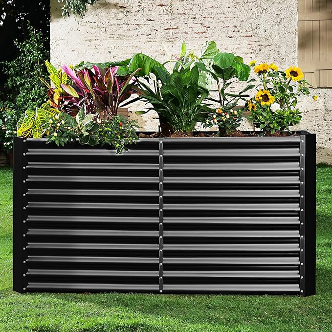 Land Guard 8x4x3ft Rectangular Galvanized Raised Garden Beds, Large-Capacity Metal Planter Box Outdoor, Durable Deep Raised Garden Bed 3ft Tall, Raised Beds for Gardening Vegetables, Dark Grey