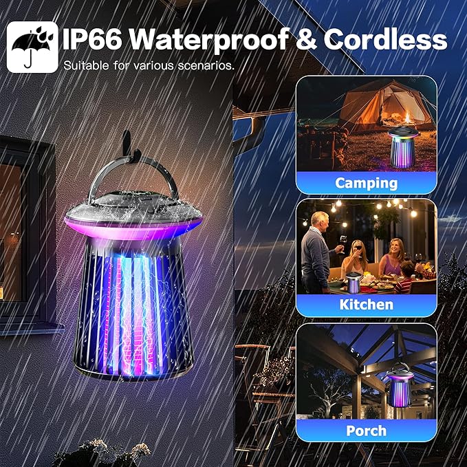 2025 Upgraded Mosquito Killer Lamp, 4200V Electric Bug Zapper for Indoor & Outdoor, Rechargeable LED Night Light - Safe for Baby & Family, Camping, Backyard, Terrace