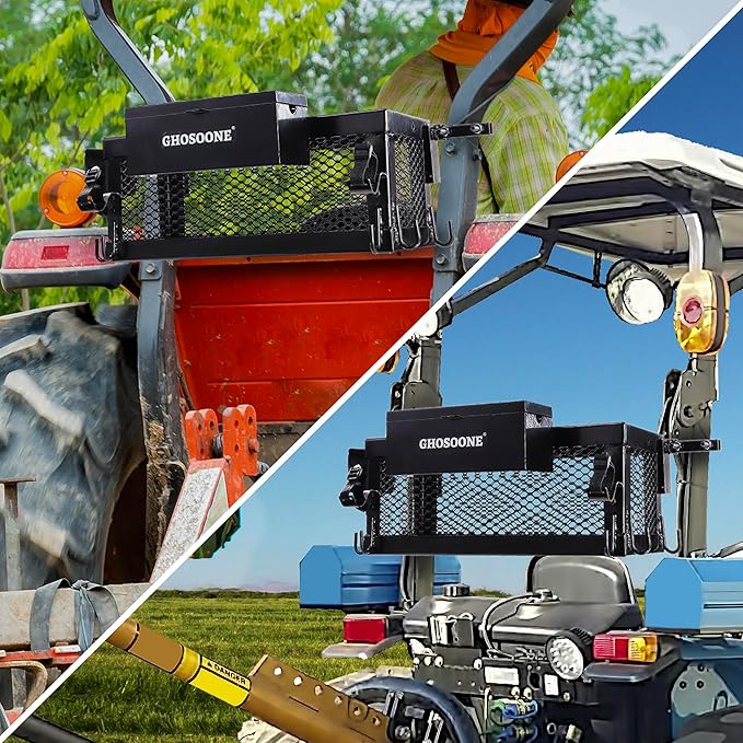 Heavy Duty Tractor Tool Box 24"x 10"x 10" Multi-Function Tractor Accessories, Suitable for Most Tractors and Zero Turn Mower
