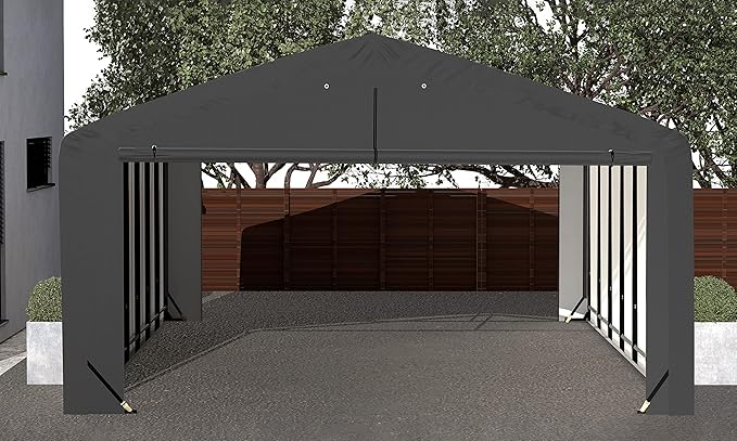 ShelterLogic ShelterTube Garage & Storage Shelter, 20' x 32' x 12' Heavy-Duty Steel Frame Wind and Snow-Load Rated Enclosure, Gray