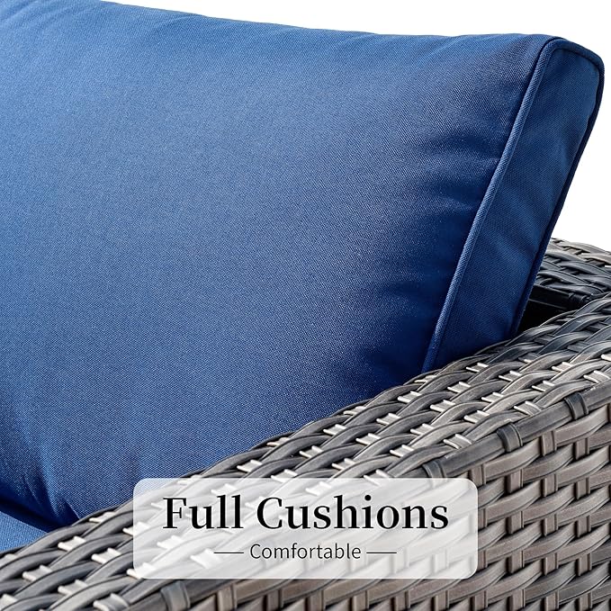 HOOOWOOO 11 Piece Patio Sectional Furniture Set with Fire Pit Table,Modern Wicker Outdoor Conversation Sofa Sets,Weather Resistant Modular L Shaped Outside Couch Swivel Chair Set(Navy Blue)