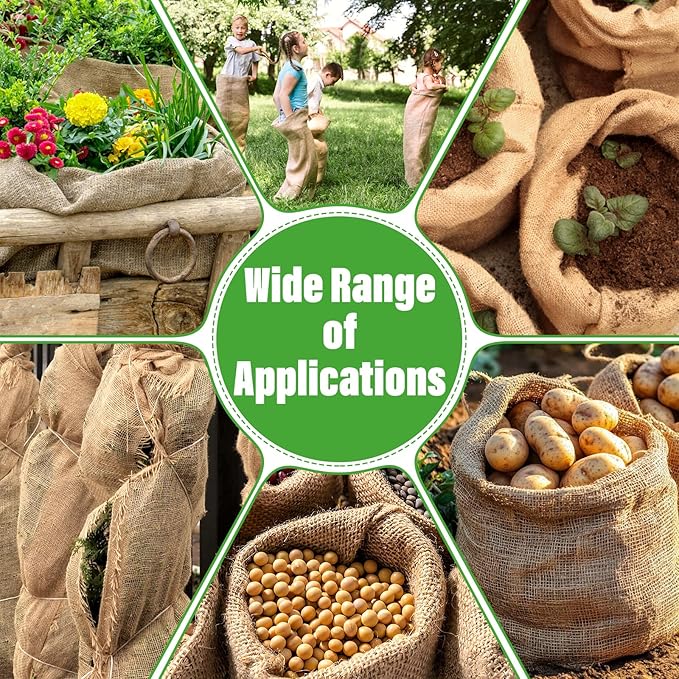 Riare 4 Packs 24 × 40 Inch Burlap Winter Plant Cover Bags with Drawstring- Reusable Large Burlap Sack Plant Frost Protector, Plant Frost Cloth Cold Tree Freeze Blanket for Outdoor Plants Fruit Shrubs