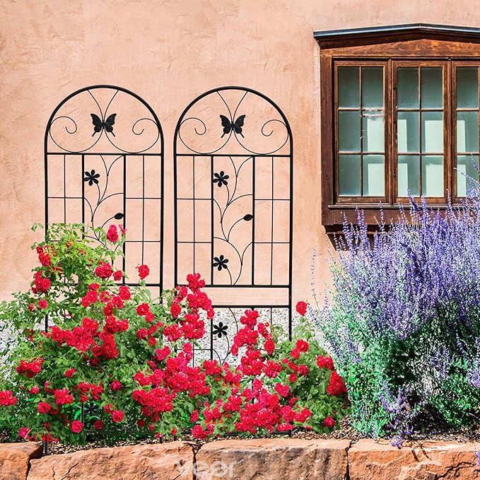 2 Pack Metal Garden Trellis for Climbing Plant Rose Stand, Black Outdoor 71" Tall Flower Support Iron Garden Fence (Black 71" H,2Pack