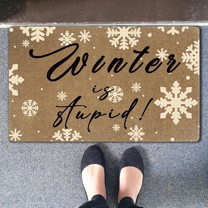 Funny Winter Faux Coir Door Mats Outdoor, Holiday Winter Christmas Door Mat for Home Outside Entryway, Christmas Snowflake Welcome Doormat for Indoor Outdoor Porch Entrance, 17x30 Inch