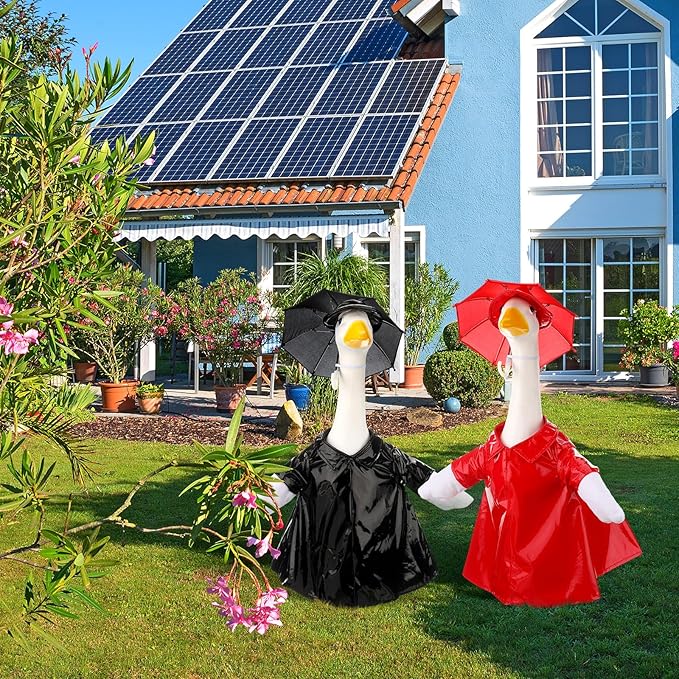 Frienda 2 Set Raincoat Porch Goose Outfit Clothes for 23" High Cement or Plastic Goose, Raincoat and Umbrella Yard Cement Geese Duck Clothes Costume for Fall Halloween Outdoor Garden Patio Decor