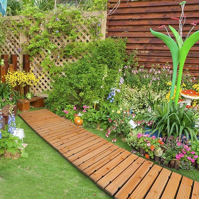 RELIANCER 8' Wooden Garden Pathway,Outdoor Roll Out Cedar Straight Walkway,Patio Path Decorative Garden Boardwalk Walkways,Weather-Resistant Roll Up Beach Wood Road Floor,Wedding Party Pathways