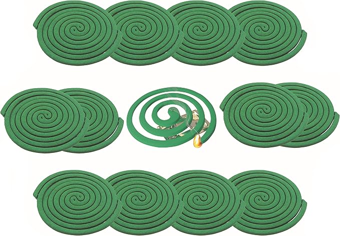 Mosquito Repellent Coils - Outdoor Use Reaches Up to 10 feet - Each Coil Burns for 5-7 Hours (Four in Each Pack Contains Total 16 coils & 8 Coil Stands)