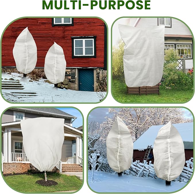 TCBWFY 95x80 Inch Huge Plant Covers Freeze Protection Frost Cloth for Outdoor Plants,2.82oz/yd² Thickened Winter Tree Covers with Zipper Drawstring,4 Pack Frost Blanket from Wind,Pest and Animal