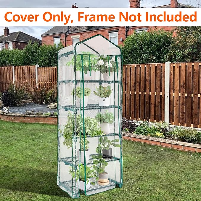 5 Tier Roll-Up Zipper Door Greenhouse Replacement Cover- 75 x 27 x 19 Inch Clear PVC Plant Greenhouse Cover for Gardening Plants Cold Frost Protection Wind Rain Proof (Frame NOT Include)