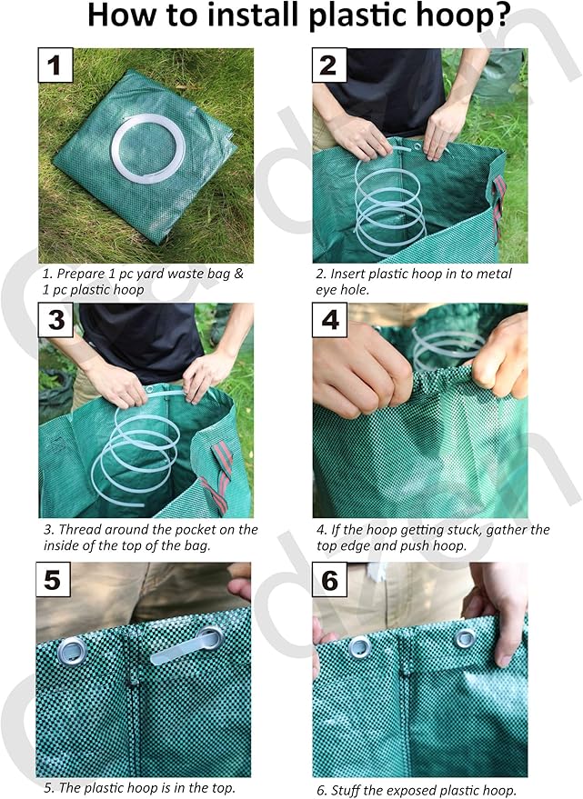 Gardzen 2-Pack 132 Gallon Yard Waste Bags, Reusable Heavy Duty Collapsible Garden Leaf Bags with Plastic Ring, Stand-Up Yard Waste Bin for Leaves, Lawn Debris & Grass Clippings