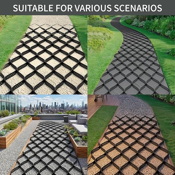 Ground Grid Black Base Grid, Durable Ground Reinforcement for Gardens Yards Pathways Slopes, Parking Landscaping (25x8Ft x 2Inch)