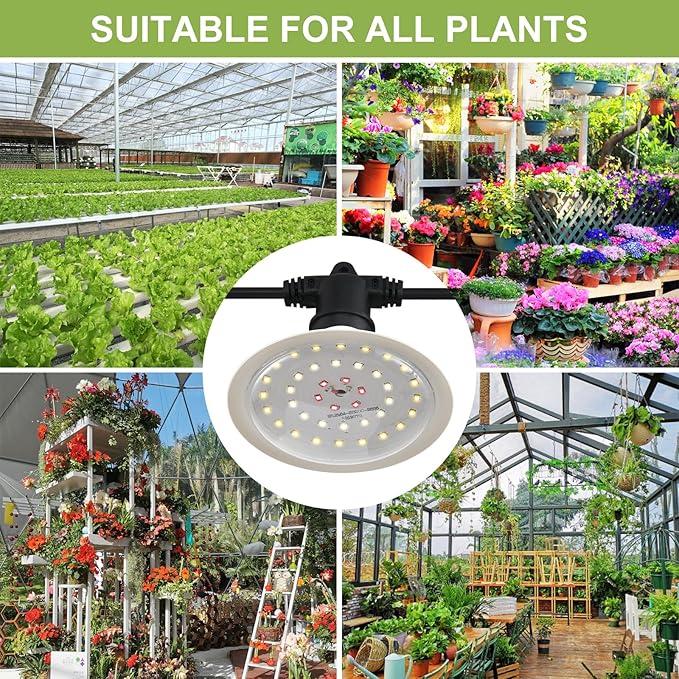 Outdoor Grow Lights for Plants, Full Spectrum Greenhouse Grow Light, UL Certified Daisy-Chain String Grow Lights, IP44 Waterproof, 22FT Adjustable Cord, for Vegetables, Seedlings, Flowers (6 Lights)