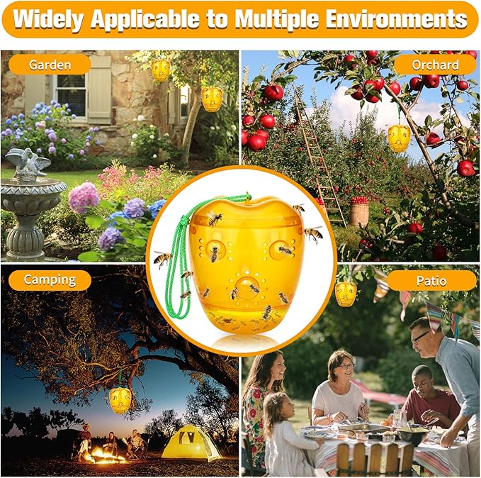 Wasp Trap, Yellow Jacket Trap Outdoor Hanging, Reusable Hornet and Wasp Catcher Traps for Outside, 2 Pack - Orange