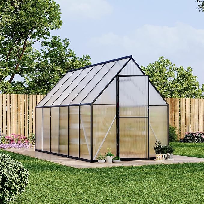 6x11FT Aluminum Large Walk-in Greenhouses for Outside, Polycarbonate Greenhouse with Aluminum Frame, Greenhouse with Ventilation and Rain Gutter, Polycarbonate Greenhouses for Outdoors