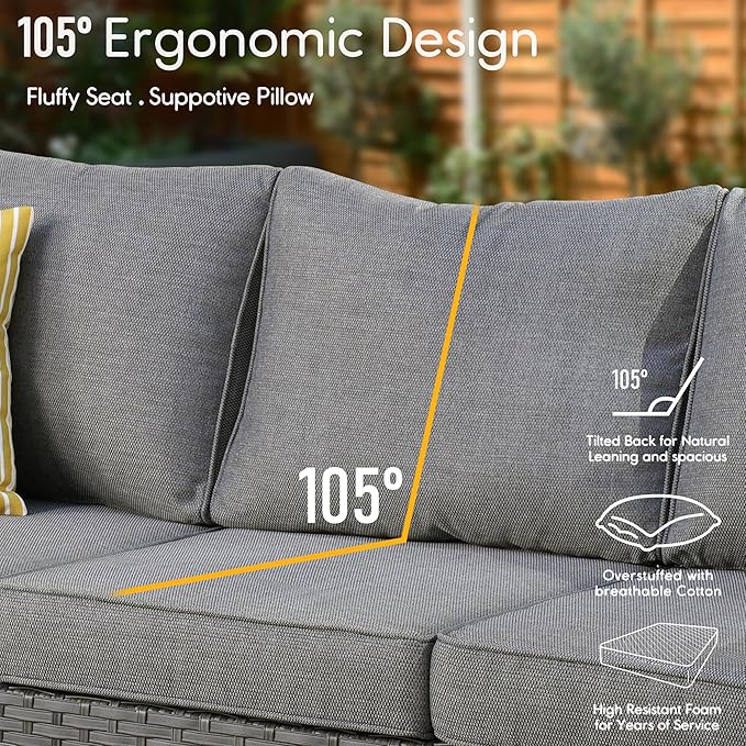 HOOOWOOO 10 Piece Patio Sectional Furniture Set with Swivel Rocking Chairs,Modern Wicker Outdoor Conversation Sofa Sets,Weather Resistant Modular L Shaped Outside Couch Set(Charcoal Grey)