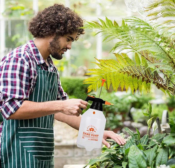 Handheld Pumping Sprayer Viton Seals Sprayers in Lawn and Garden, Spray Bottles for Cleaning Chemical Sprayer Continuous Spray Bottle for Plants 2L (0.53 Gallon / 68oz)