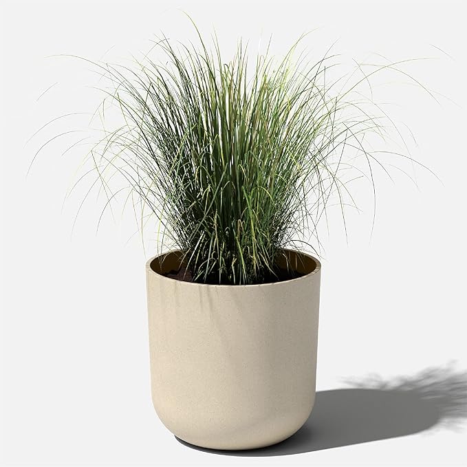 Veradek Round Lima Plastic Planter Pots for Indoor/Outdoor Garden Use, Sand Color, 5 Year Warranty