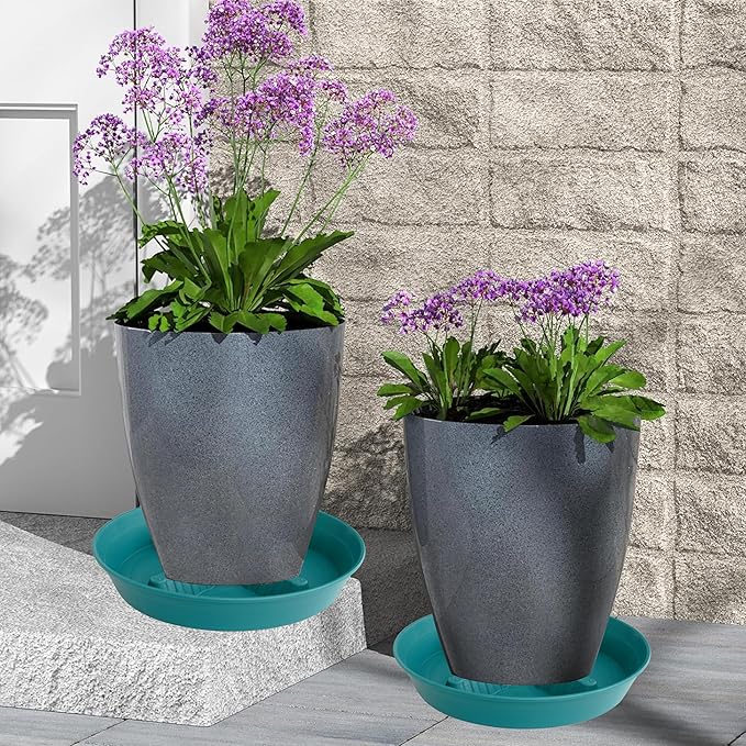 4 Pack Plant Saucer 8 inch, 10 12 14 17 inch, Plant Stand Plastic Plant Saucers for Indoors Outdoor, Heavy Duty Flower Planter Drip Trays for Pots, Pot Saucers for Plants, Grow Bags Saucers