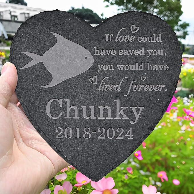Fish Memorial Stone Fish Garden Statue - Fish Memorial Gifts - Fish Tombstone - Fish Loss Gift - Loss of Pet Fish - Heart