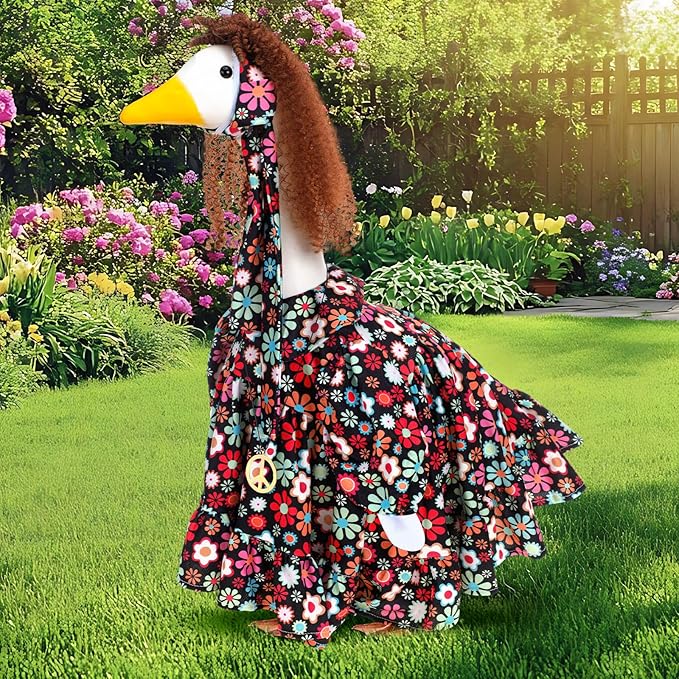 Outus Halloween Hippie Goose Outfits Funny Hippie Outfit for Porch Goose 23 Inch Holiday Lawn 70s Geese Cloth for Halloween Vintage 70s Parties Yard Garden Outdoor Decor