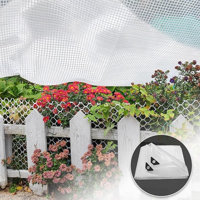 12' x 20' Clear Tarp Heavy Duty Waterproof tarps,13mil Transparent Multipurpose Protective Tarpaulin,Reinforced Edges Outdoor Waterproof Poly Tarps Cover,UV Resistant (Clear Mesh Tarp)
