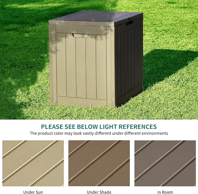 YITAHOME 31 Gallon Outdoor Storage Deck Box, Waterproof Resin Package Delivery and Storage Box with Lockable Lid for Patio Furniture Cushions, Pool Accessories, Garden Tools, Taupe