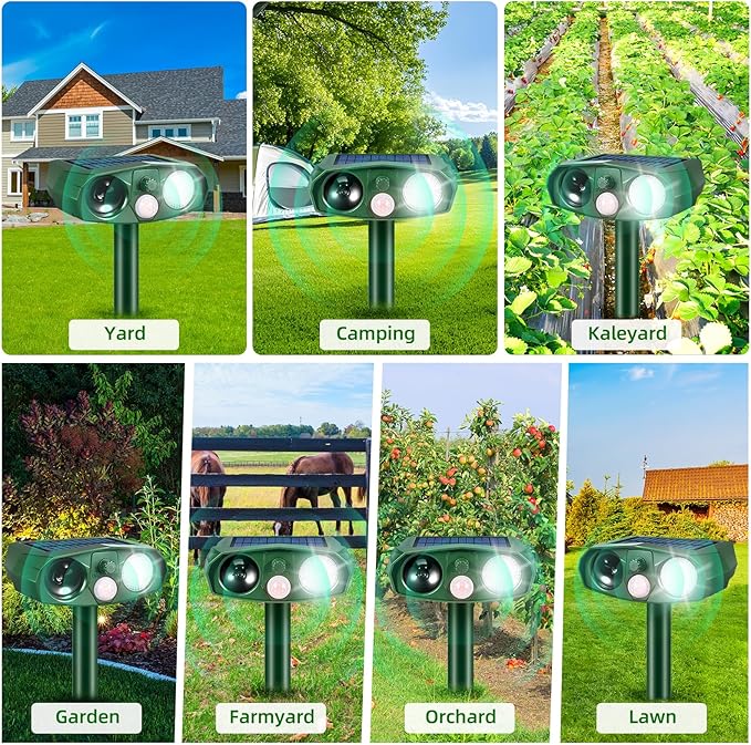 2Pack Ultrasonic Cat Repellent Outdoor Solar Animal Repellent with Motion Detection&Flash Light Animal Deterrent Devices Deer Repellent Devices to Scare Raccoon Rabbit Skunk Repellent for Yard