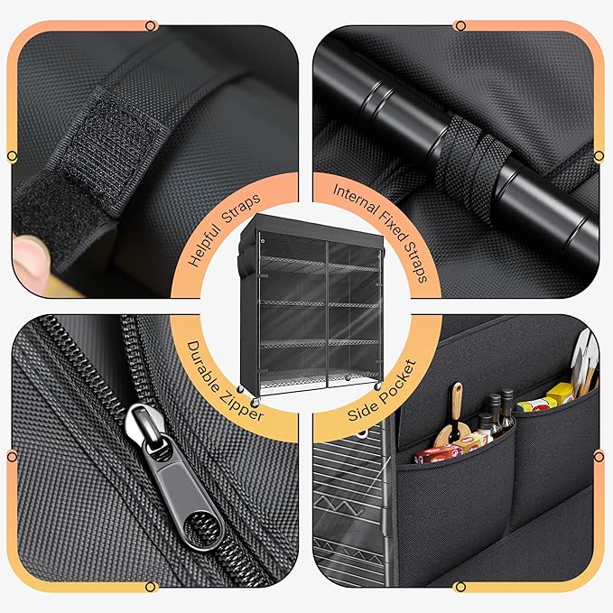 REIBII 4-Tier Storage Shelves Wire Shelving Unit with Cover & Wheels, Heavy Duty Metal Shelving for Dorm Storage Shelves, Garage Storage Rack Commercial Shelf, 36" W*14.3" D*56.5" H