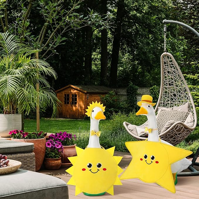 Frienda 2 Set Sun and Star Porch Goose Outfit Clothes for 23" High Cement or Plastic Goose, Sun and Star Yard Cement Geese Duck Clothes Costume for Fall Halloween Outdoor Garden Yard Patio Decor